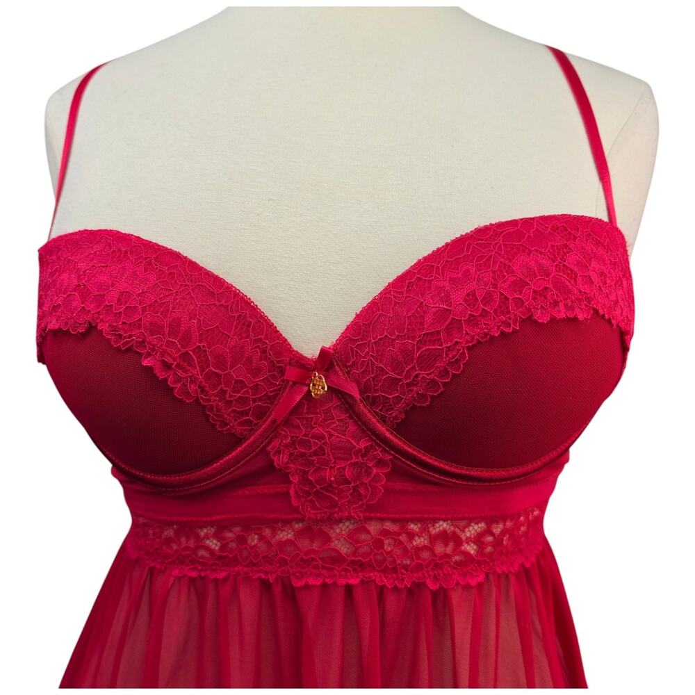 Daisy Fuentes XL Red Lace Mesh Babydoll Chemise Nightgown Lingerie Underwire
